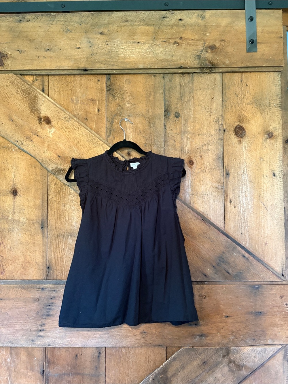 J. Crew Factory Black Ruffle-Yoke Sleeveless Top